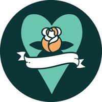 iconic tattoo style image of a heart rose and banner vector