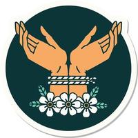 sticker of tattoo in traditional style of hands tied vector