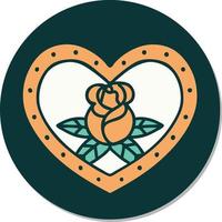 sticker of tattoo in traditional style of a heart and flowers vector