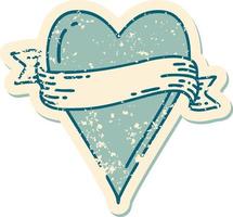 iconic distressed sticker tattoo style image of a heart and banner vector