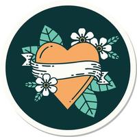 sticker of tattoo in traditional style of a heart and banner vector