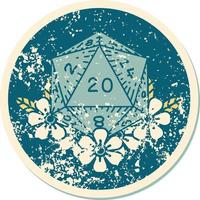 iconic distressed sticker tattoo style image of a d20 vector