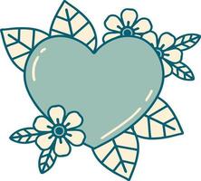 iconic tattoo style image of a botanical heart vector