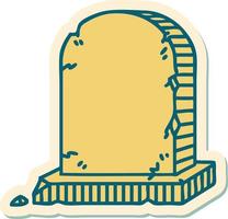 sticker of tattoo in traditional style of a grave stone vector