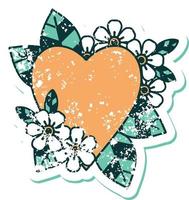 iconic distressed sticker tattoo style image of a botanical heart vector