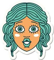 sticker of tattoo in traditional style of female face vector