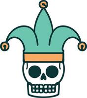 iconic tattoo style image of a skull jester vector