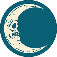 imagen icónica del estilo del tatuaje de una luna del cráneo vector