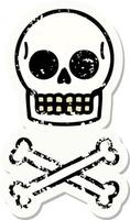 distressed sticker tattoo in traditional style of a skull vector