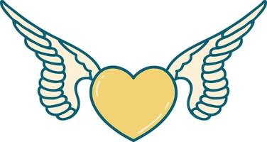 iconic tattoo style image of a heart with wings vector
