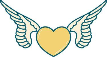 iconic tattoo style image of a heart with wings vector