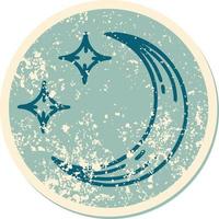 iconic distressed sticker tattoo style image of a moon and stars vector