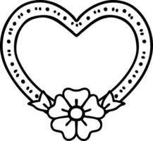 tattoo in black line style of a heart and flower vector