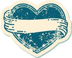 iconic distressed sticker tattoo style image of a heart and banner vector