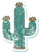 icónica pegatina angustiada estilo tatuaje imagen de un cactus vector