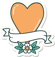 sticker of tattoo in traditional style of a heart and banner vector