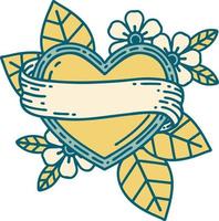 iconic tattoo style image of a heart and banner vector