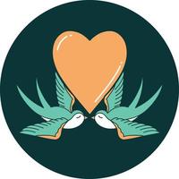 iconic tattoo style image of swallows and a heart vector