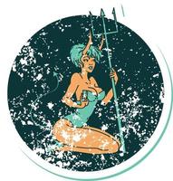 iconic distressed sticker tattoo style image of a pinup devil girl vector