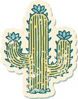 icónica pegatina angustiada estilo tatuaje imagen de un cactus vector