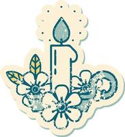 iconic distressed sticker tattoo style image of a candle holder vector