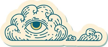 sticker of tattoo in traditional style of an all seeing eye cloud vector