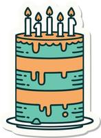 sticker of tattoo in traditional style of a birthday cake vector