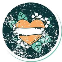 iconic distressed sticker tattoo style image of a heart and banner vector