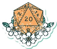 iconic distressed sticker tattoo style image of a d20 vector