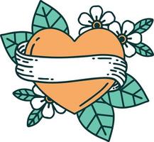 iconic tattoo style image of a heart and banner vector