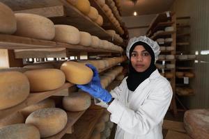 mujer de negocios musulmana negra africana en una empresa local de producción de queso foto