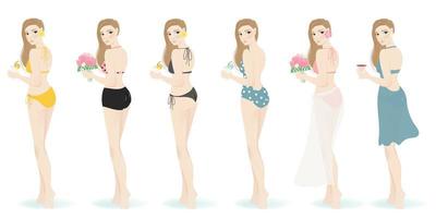 chicas en diferentes trajes de baño para fiestas de verano aisladas vector