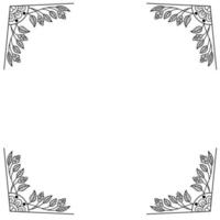 Frame with black and white doodle leaf line art vector