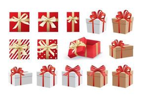 Christmas and happy new year gift boxes set on white background.