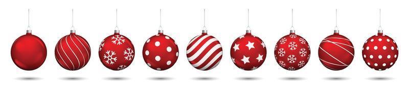 Red christmas balls decoration isolated on white background. vector