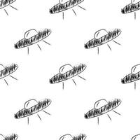 Doodle space seamless pattern in childish style. Hand drawn abstract ufo. Black and white. vector