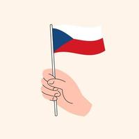 Cartoon Hand Holding Czech Flag. The Flag of Czech Republic, Concept Illustration. Flat Design Isolated Vector. vector