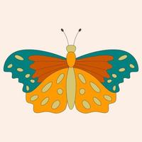 Retro 60s 70s hippie groovy butterfly for cards, stickers or poster design. Flat vector illustration