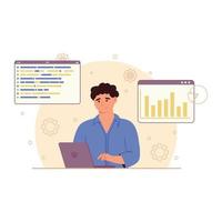 diseño de concepto de sistema de gestión de contenido o diseño de concepto cms. desarrollo de software. arquitectura del sitio web. ilustración vectorial plana vector