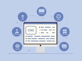 diseño de concepto de sistema de gestión de contenido o diseño de concepto cms. desarrollo de software. arquitectura del sitio web. ilustración vectorial plana vector