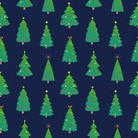 Vector seamless pattern with Christmas trees. Cute New Year pattern on dark blue background. Cute fir trees.