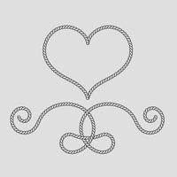 Rope decorative elements.  Heart frame line art concept. Rope tie border graphic design. Vector illustration