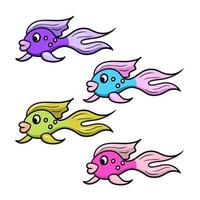 Set of colored icons, colorful tropical and aquarium fish with big lips, vector illustration in cartoon style