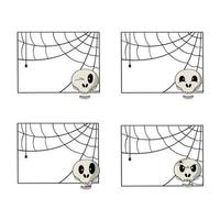 Set of Square decorative frame with spider web, skull emotions, copy space, vector illustration in cartoon style