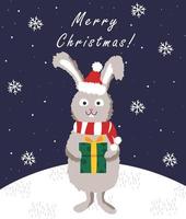 Rabbit on a greeting card, Christmas, New Year. vector illustration