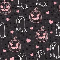 Pumpkin Jack and ghosts. Halloween. Seamless pattern, vector illustration