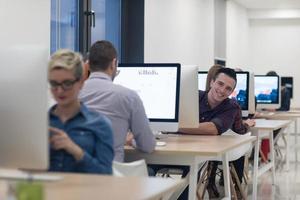 startup business, software developer working on desktop computer photo