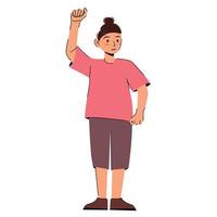 man raised his hands in fists in protest. Vector flat illustration with protesting man. The guy with a disgruntled expression on his face is screaming. rally