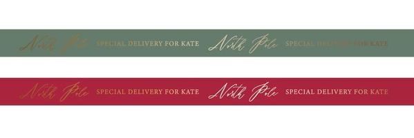 North Pole Special Delivery Green and red Custom Ribbon template. vector