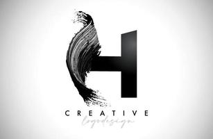 Letter H Logo Brush Stroke with Artistic Watercolor Paint Brush Icon Vector Design